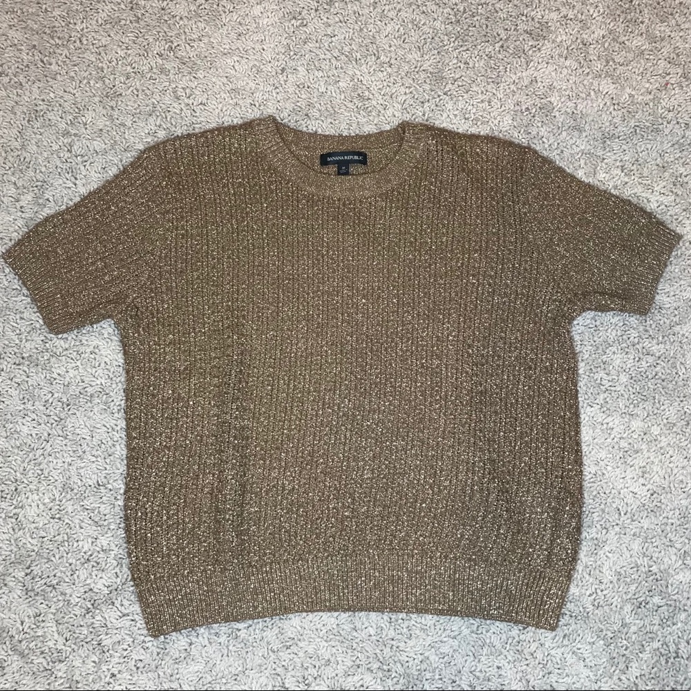 Banana Republic Brown Metallic Short Sleeve Sweater Size Medium